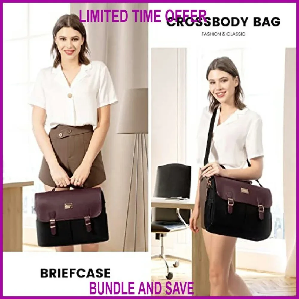 Large 15.6 Inch Laptop Messenger Bag, PU Leather, 17 Pockets, Travel & Work Tote